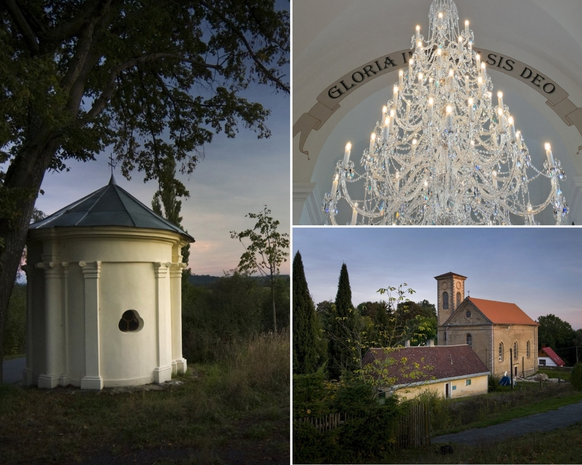 Baroková kaplnka Korunovania Panny Márie, kostol Všetkých svätých v Boněnove a krištáľový luster AL061K