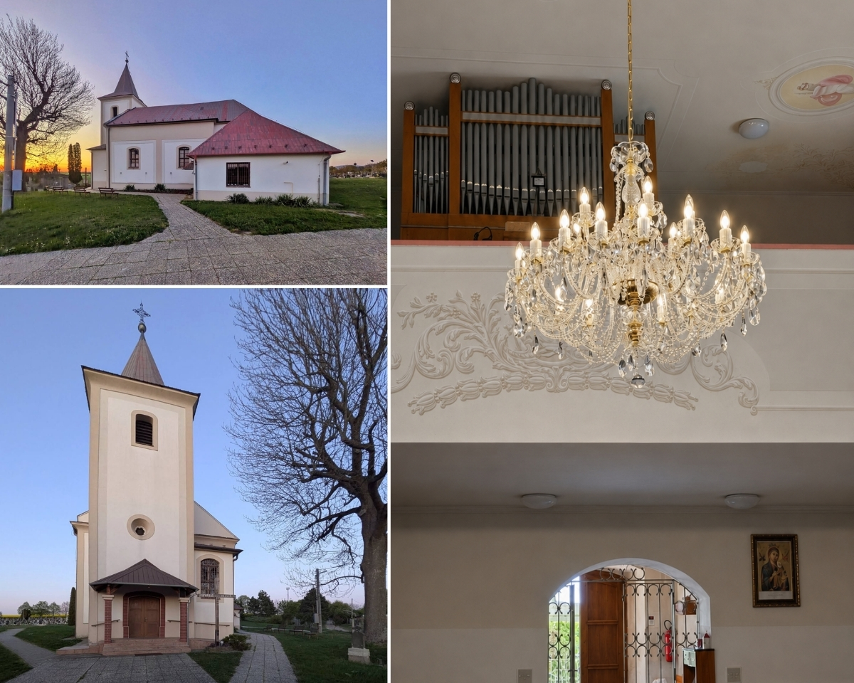 Kostol sv. Mikuláša vo Veľkých Vozokanoch a jeho interiér s krištáľovým lustrom AL036K.