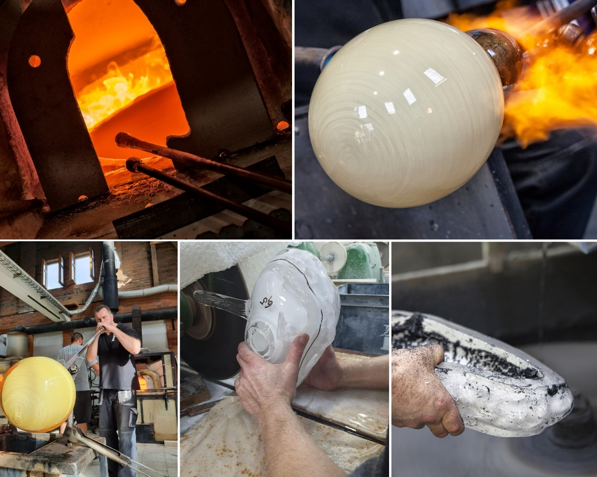 Ručne brúsený sklenený segment svietidla s rozmermi 18 × 34 cm a hmotnosťou približne 3 kg. Výroba jedného kusu trvá asi 8 hodín, z toho 2 až 2,5 hodiny tvorí samotné brúsenie. Každé svietidlo je originál – žiadne dva kusy nie sú úplne rovnaké.