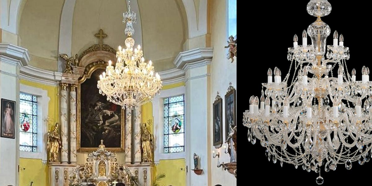 Krištáľové svietidlá ArtCrystal Tomeš pre kostol sv. Juraja v Bielotíne, Česká Republika