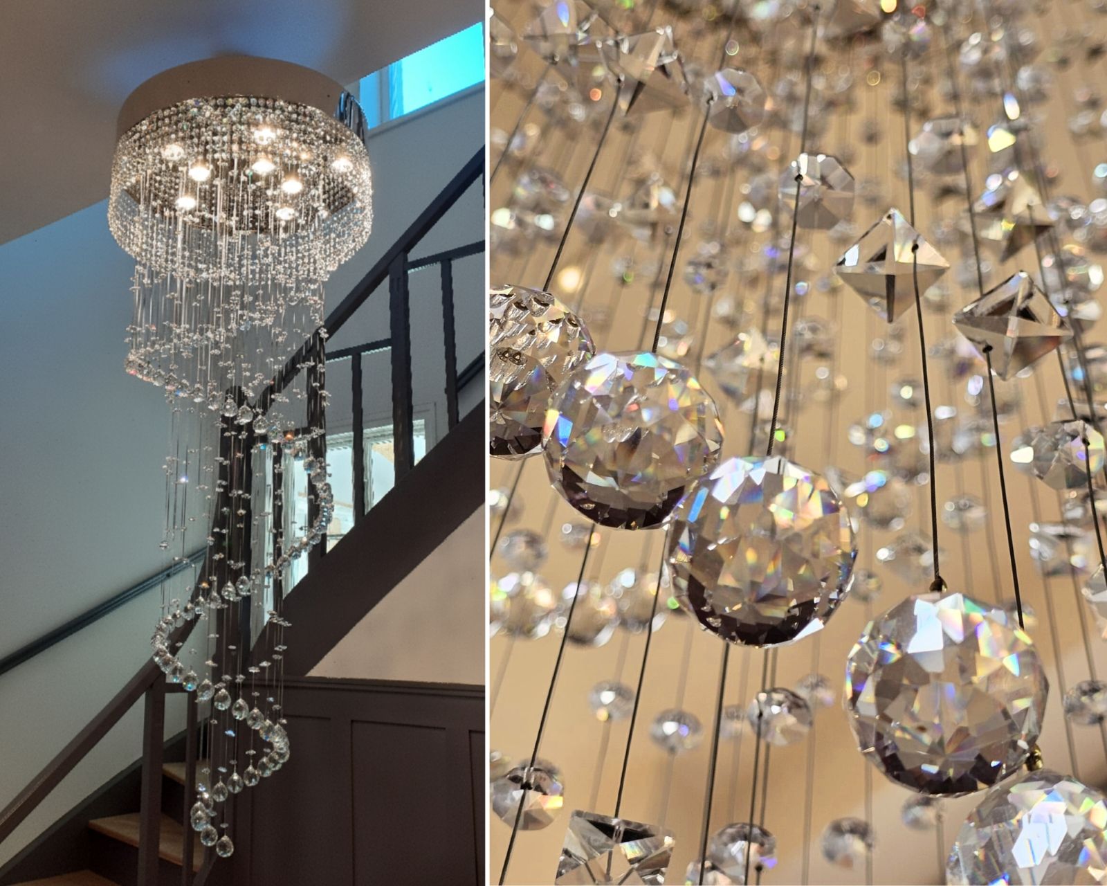 špirálový luster v chodbe