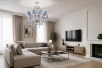 Krištáľový luster v modernom obývacom pokoji